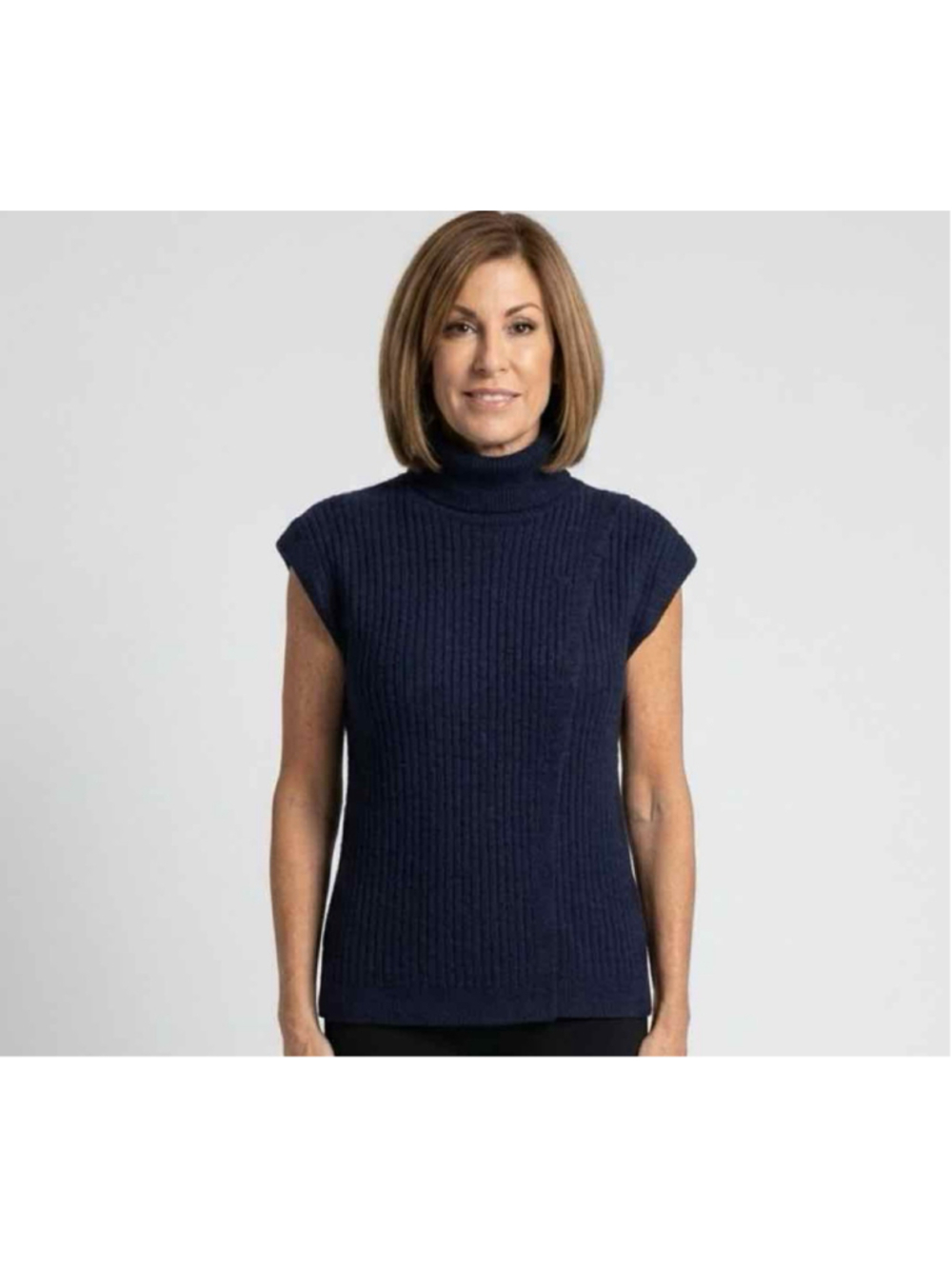 Thakoon Collective Navy Ribbed Knit Cap Sleeve Turtleneck Sweater Size S